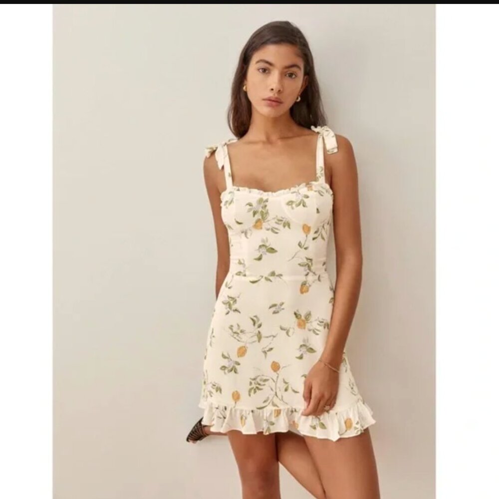 Reformation Cream Floral Mini Dress